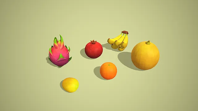 卡通风格热带水果组合 3D 低多边形美食场景装饰模型
