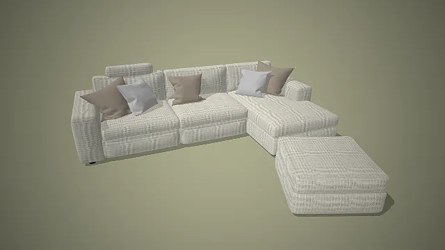 布艺转角沙发  客厅家具  软包座椅  方形抱枕