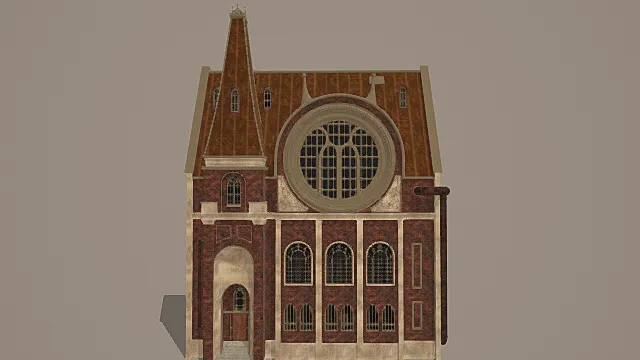 复古哥特风红砖圆窗教堂建筑3D模型