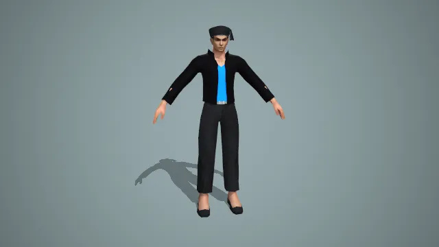 黑蓝配色休闲装头巾男性角色 3D 模型