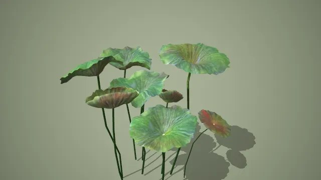 写实风格渐变荷叶组合 3D 中式水景装饰道具模型