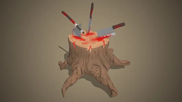 树桩刑台  带血刀具  暗黑题材  血腥场景