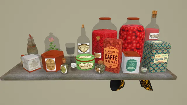 复古风格杂货铺货架物品组合3D模型