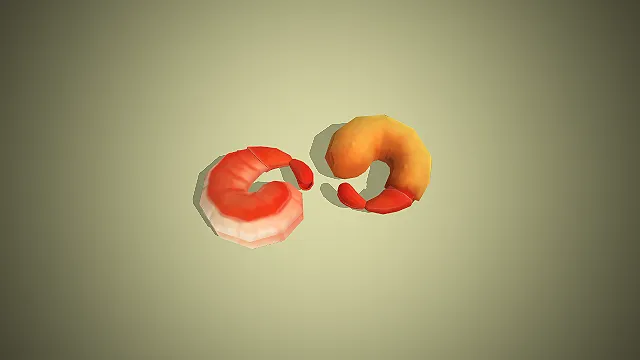 一组卡通风格的鲜爽海鲜熟虾仁模型  海鲜食材