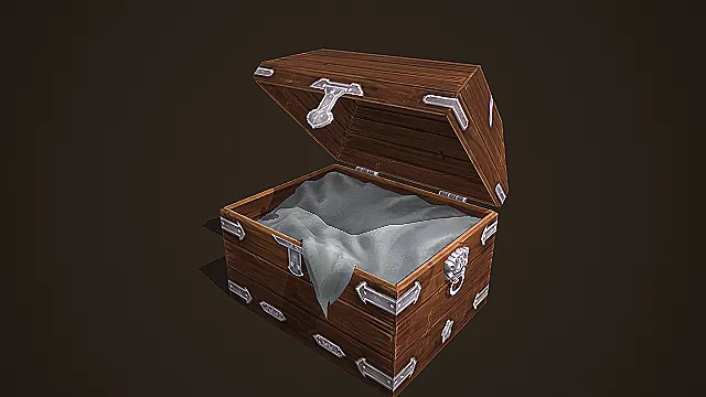 奇幻风金属加固木质宝箱 3D 模型