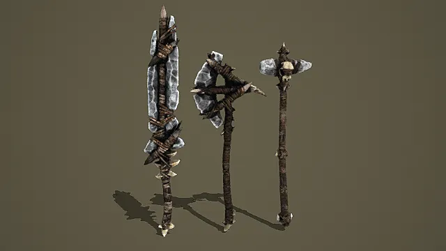 奇幻风格冰棘蛮族兵器三件套3D模型