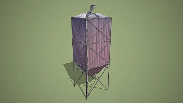 单管锥形底波纹金属料仓 3D 低多边形工业场景模型