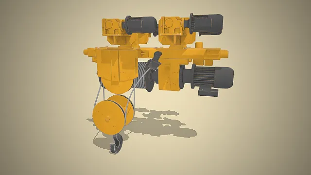 一款黄黑配色的，写实风格电动葫芦3D模型