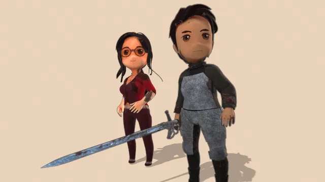 卡通风格化角色蓝色红色法师人物模型