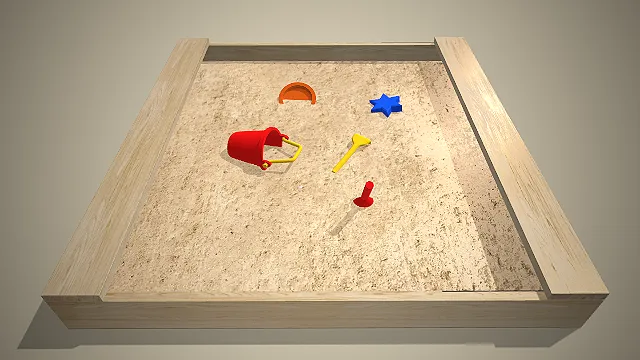 一个带有木质围栏的儿童户外玩耍的沙池3D模型