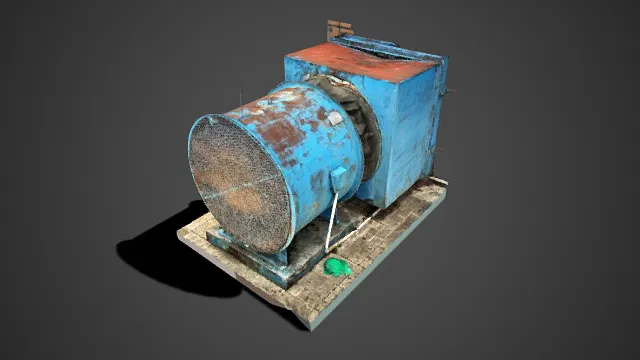 锈蚀  工业风机模型  铁制设备  废弃  地砖基座  机械设计  真实