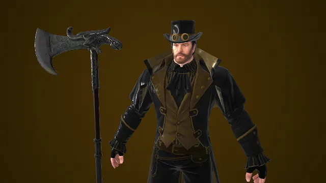 游戏男角色  蒸汽元素   复古饰装  巨斧  维多利亚风  蒸汽朋克  工业风