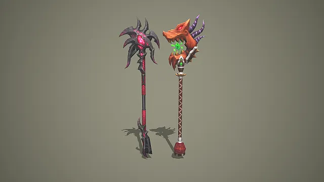 两款魔幻风格兽首法杖 3D 模型 游戏武器道具资产