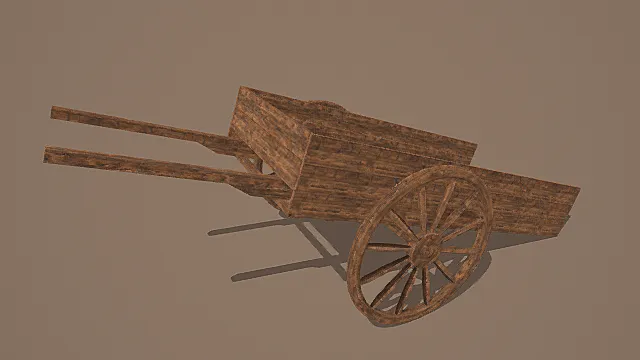 复古市井风单轮木推车3D模型