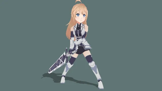 3D卡通风格女剑士角色模型，创意设计（3D角色、卡通风格、动漫风，角色设计主题）