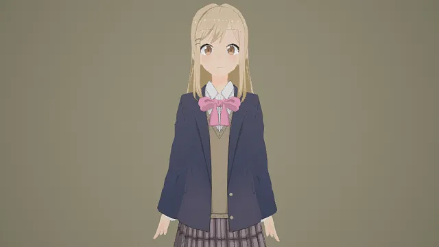 3D卡通风格校服少女角色模型，创意设计（3D角色、卡通风格、可爱风，角色设计主题）