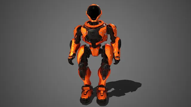 科幻风格  机器人  拼接装甲  亮橙与黑色拼接  铆钉  厚重感  未来科技感