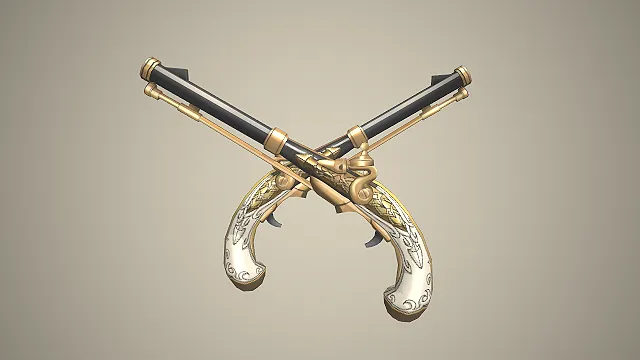 奇幻武器  双管枪  龙纹雕花  贵族枪械