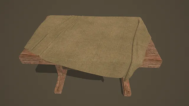 复古市集风麻布盖旧木桌3D模型