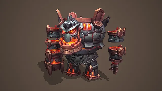 模块化可拆分重型铁甲魔像机械守卫 BOSS 游戏模型
