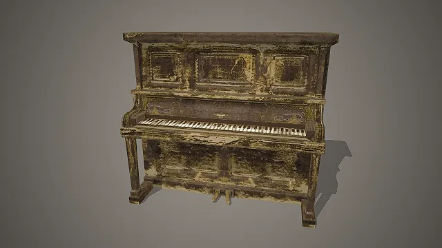 废弃立式钢琴  做旧艺术质感  复古乐器  雕花装饰