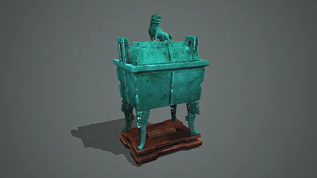 国风重器风格兽钮青铜方鼎摆件 3D 模型