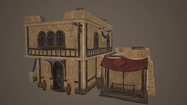 西域风情双层带附区商住建筑模型