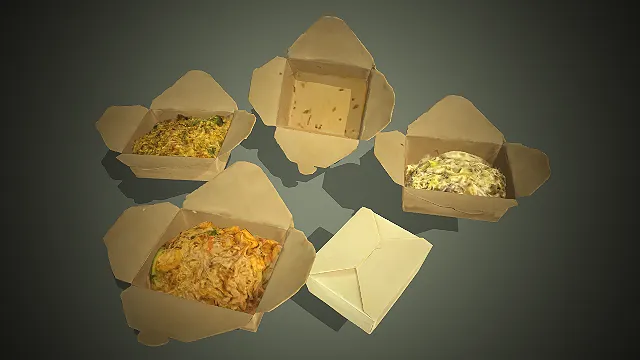 一套写实风格的外卖餐盒3D模型