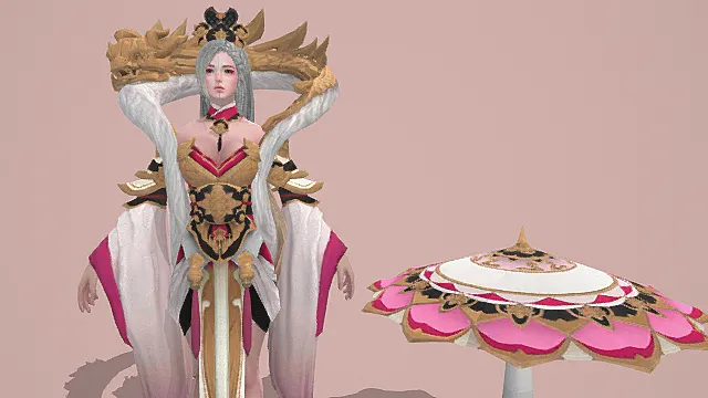 国风仙侠风女性角色模型（白金红粉配色华丽服饰造型）