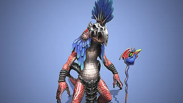 蓝羽赤鳞蜥巫  赤鳞蓝羽法杖BOSS  施法魔物  怪物  游戏模型