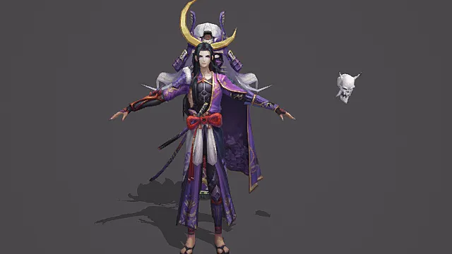 和风奇幻风格男性角色模型（紫金黄配色华丽服饰造型）