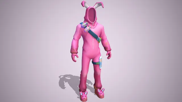 粉红色兔子套装，背带上挂有两个手榴弹