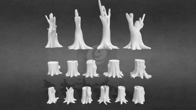 15 风格化树木与树桩套装obj.obj