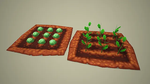 卡通两款菜地包菜与作物幼苗 3D 模型 游戏农场种植道具
