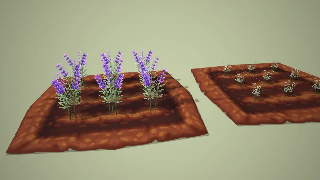 卡通两款熏衣草菜地生长阶段 3D 模型 游戏花园种植道具资产