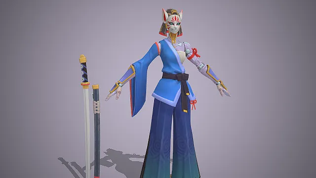 狐面机械武士  和服套装  狐面面具  宽袖振袖