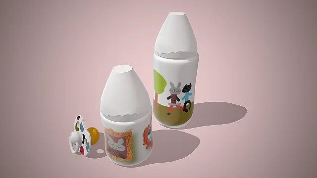 一组风格可爱的儿童安抚奶瓶3D模型