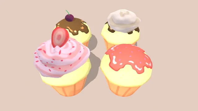 低多边形纸杯蛋糕甜点食物