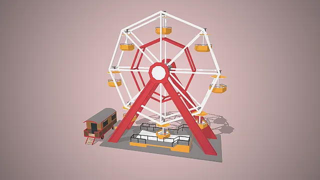 一款低模多边形风格的，适用于游乐场景的摩天轮3D模型