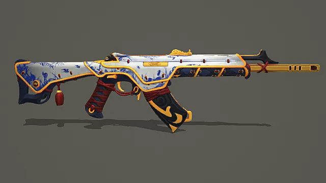 国风青花风蓝黄饰纹步枪3D模型