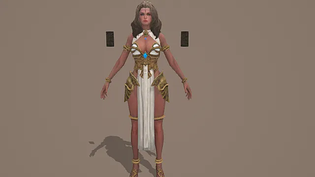 奇幻女神风格女性角色模型（白金蓝配色华丽服饰造型）