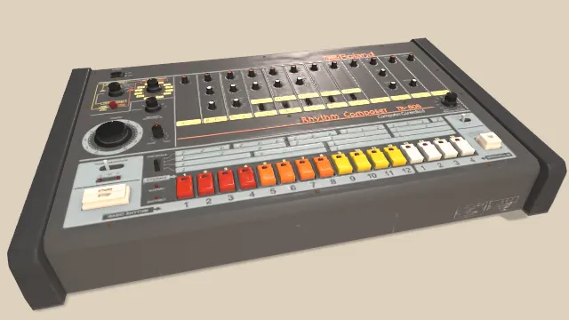 Roland TR-808 鼓机的3D模型，是电子音乐史上极具影响力的经典设备之一。