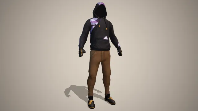 黑色带帽卫衣棕色运动裤无指手套