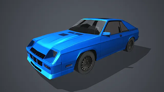 蓝黑复古运动轿车带进气口造型写实模型