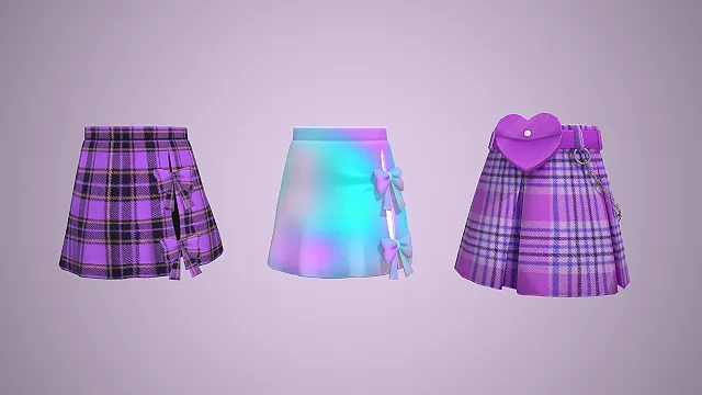 甜妹百褶裙  蝴蝶结  JK  格纹纹理  游戏资产