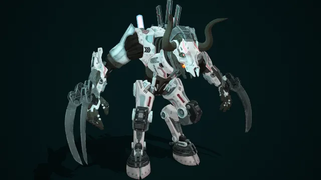 银灰机甲战牛：锐爪棘角科幻机械兽模型