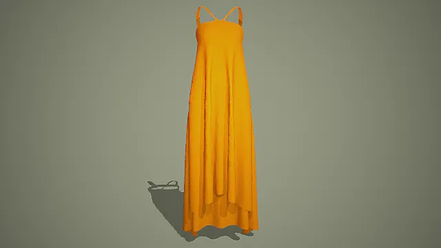 长款拖尾优雅礼服设计，高贵金黄3D晚礼服模型 