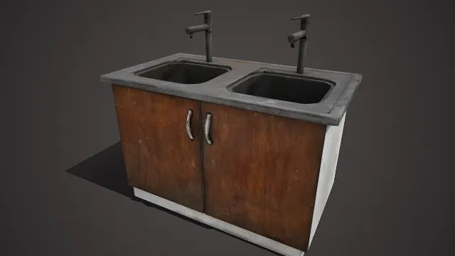 做旧风格  双盆洗手柜  棕木质感  灰石台面  储物  洗漱与收纳