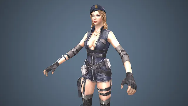 深蓝色战术连体服  贝雷帽军帽  枪套装备  精锐特工