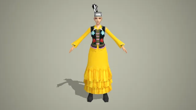 少数民族特色头饰刺绣长裙女性角色 3D 模型
